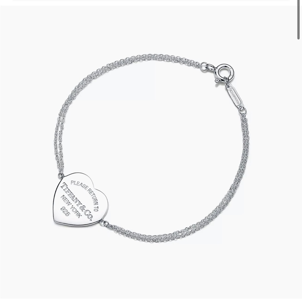 Double chain medium heart Tiffany silver bracelet